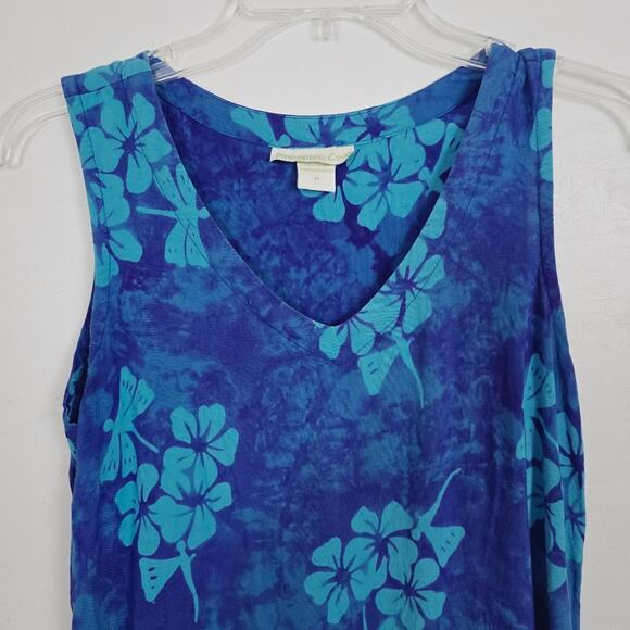 Pineapple Cove Vintage Blue Floral Sundress Hawaiian Tropical Print Coastal M - Picture 8 of 11